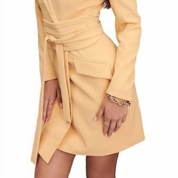 Lavish Alice Obi Butter Yellow Belted Blazer Dress with Long Sleeves - Picture 5 of 9
